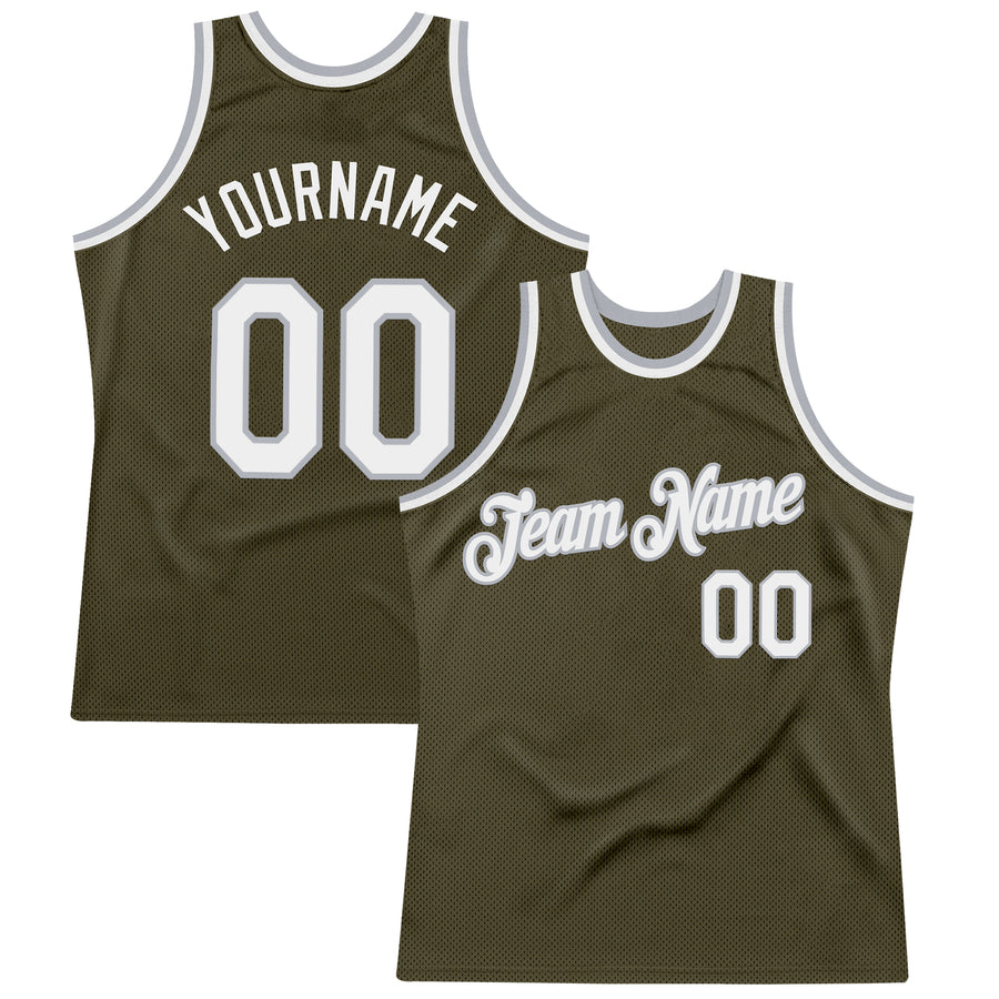 Custom Olive White-Gray Authentic Throwback Salute To Service Basketball Jersey