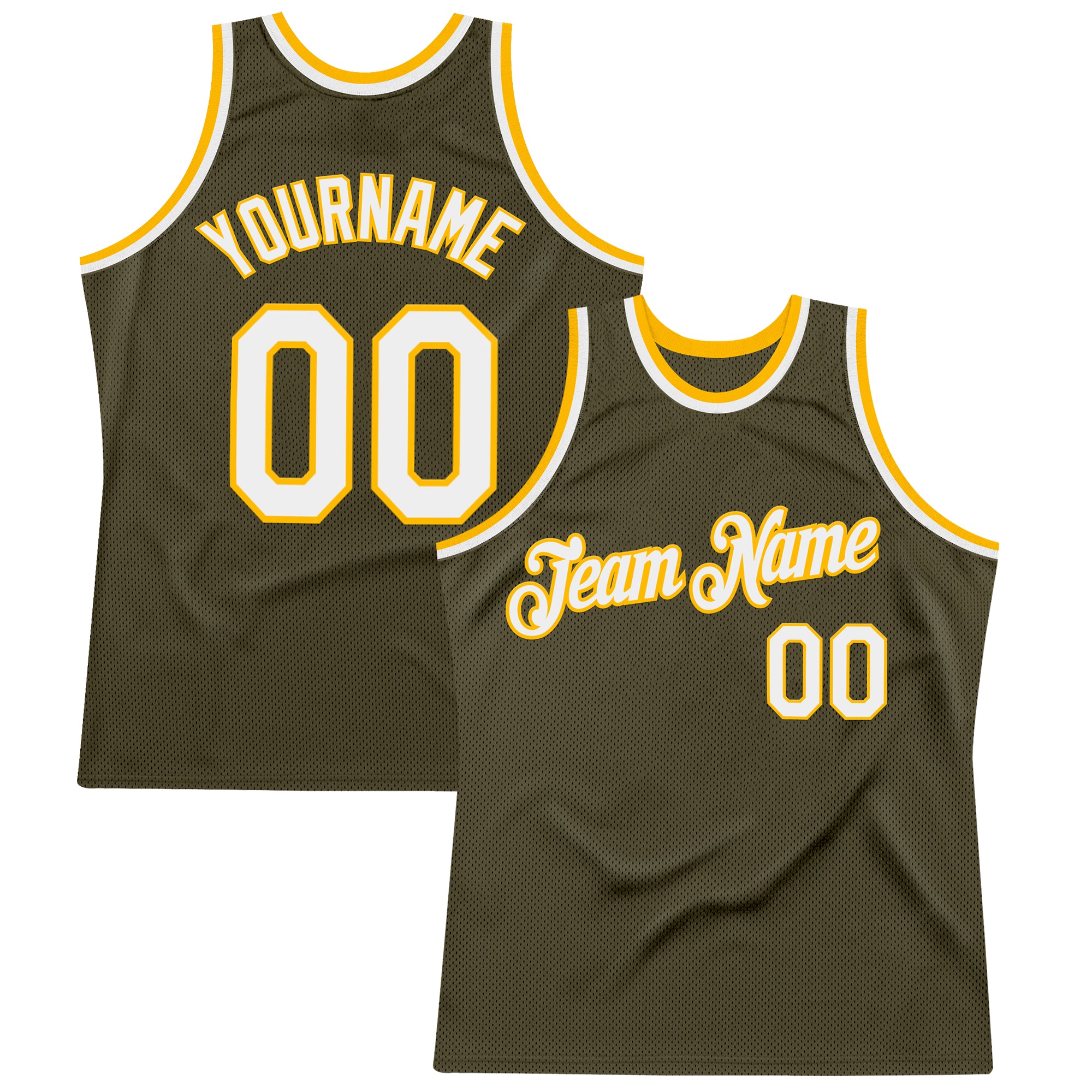 Custom Olive White-Gold Authentic Throwback Salute To Service Basketball Jersey