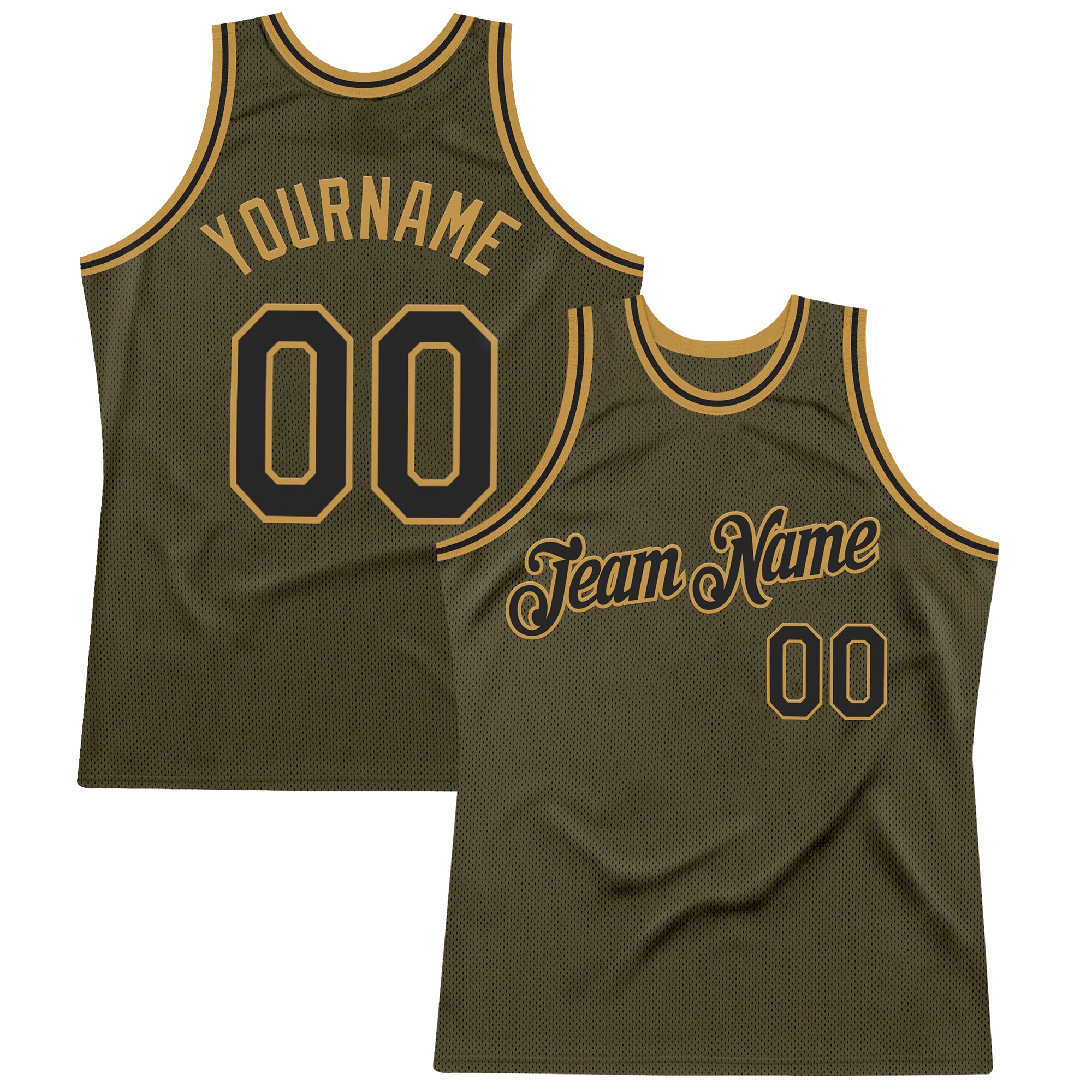 Custom Olive Black-Old Gold Authentic Throwback Salute To Service Basketball Jersey