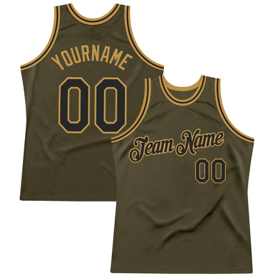 Custom Olive Black-Old Gold Authentic Throwback Salute To Service Basketball Jersey