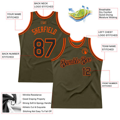 Custom Olive Black-Orange Authentic Throwback Salute To Service Basketball Jersey