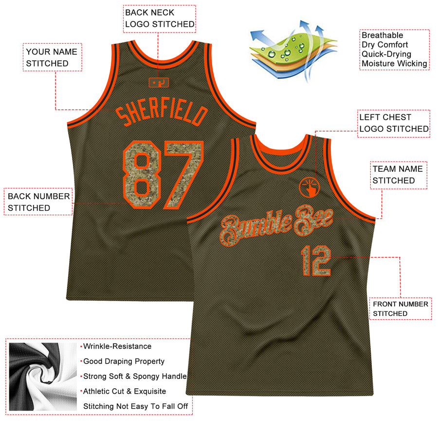 Custom Olive Camo Orange-Black Authentic Throwback Salute To Service Basketball Jersey