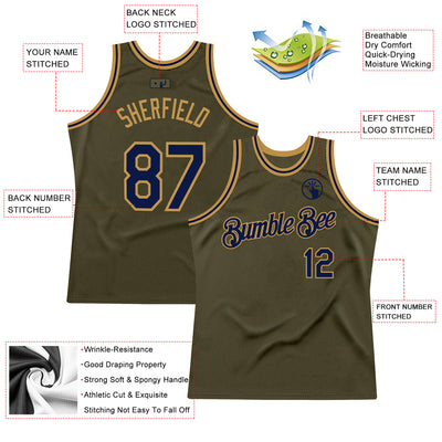 Custom Olive Navy-Old Gold Authentic Throwback Salute To Service Basketball Jersey