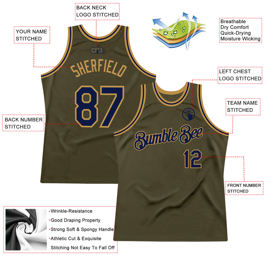 Custom Olive Navy-Old Gold Authentic Throwback Salute To Service Basketball Jersey