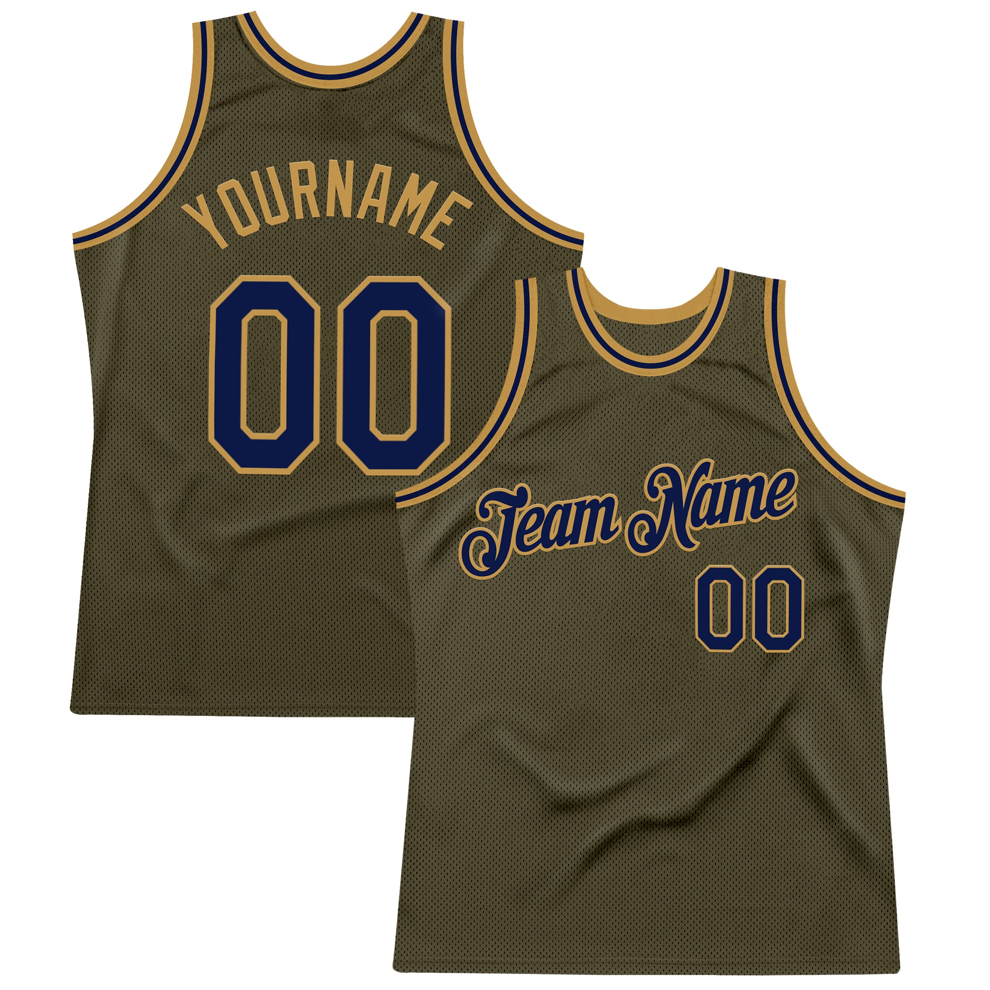 Custom Olive Navy-Old Gold Authentic Throwback Salute To Service Basketball Jersey