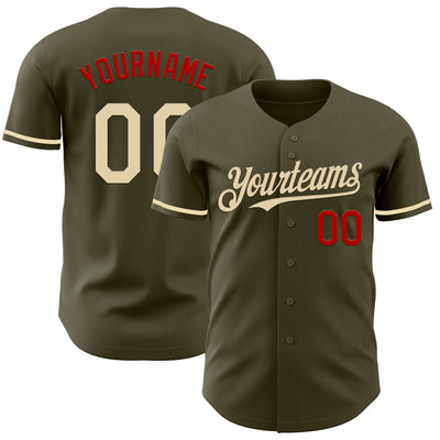Custom Olive Cream-Red Authentic Salute To Service Baseball Jersey