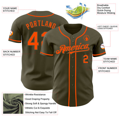 Custom Olive Orange Authentic Salute To Service Baseball Jersey