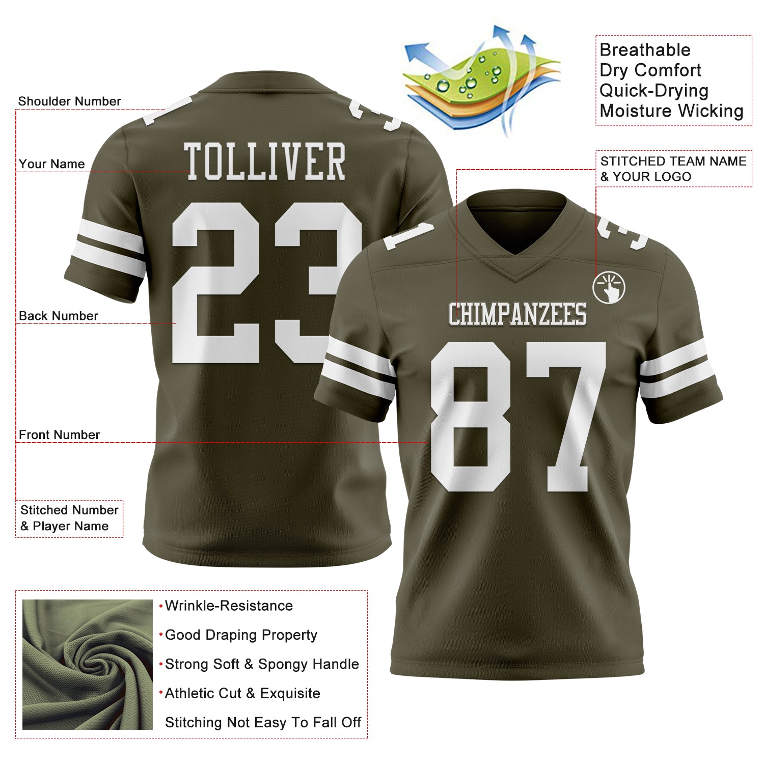Custom Olive White Authentic Salute To Service Football Jersey