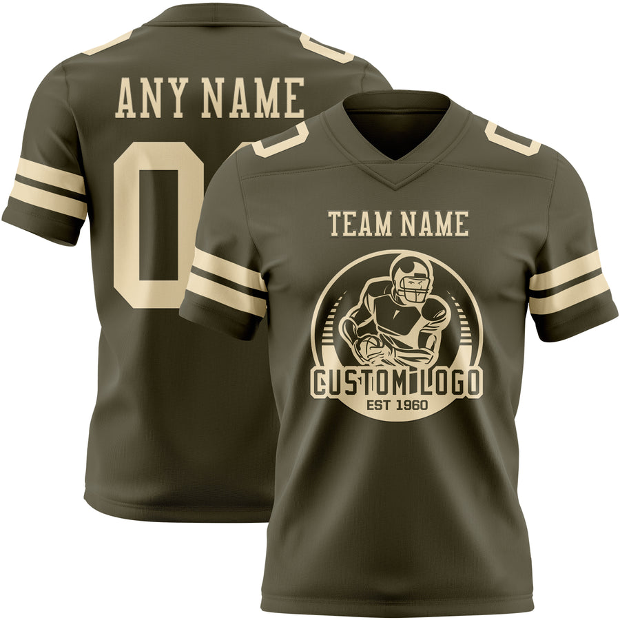 Custom Olive Cream Authentic Salute To Service Football Jersey