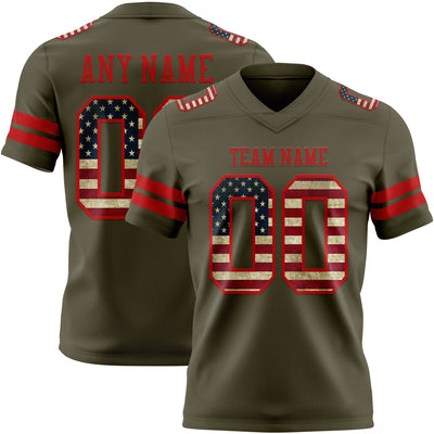 Custom Olive Vintage USA Flag-Red Authentic Salute To Service Football Jersey
