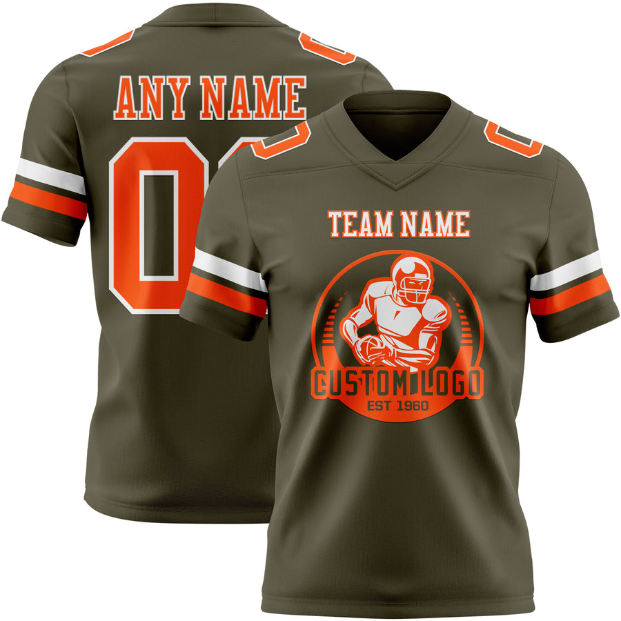 Custom Olive Orange-White Authentic Salute To Service Football Jersey