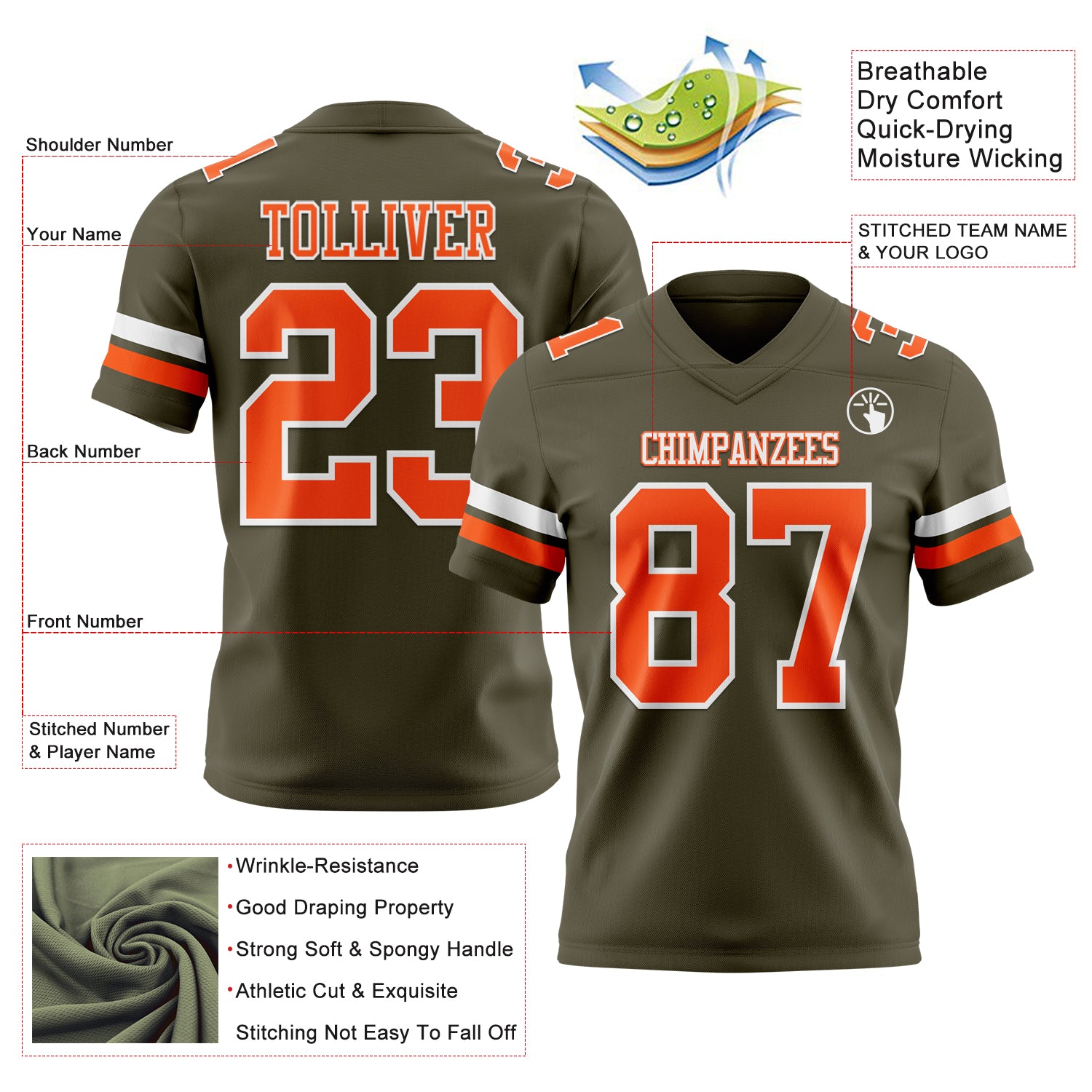 Custom Olive Orange-White Authentic Salute To Service Football Jersey