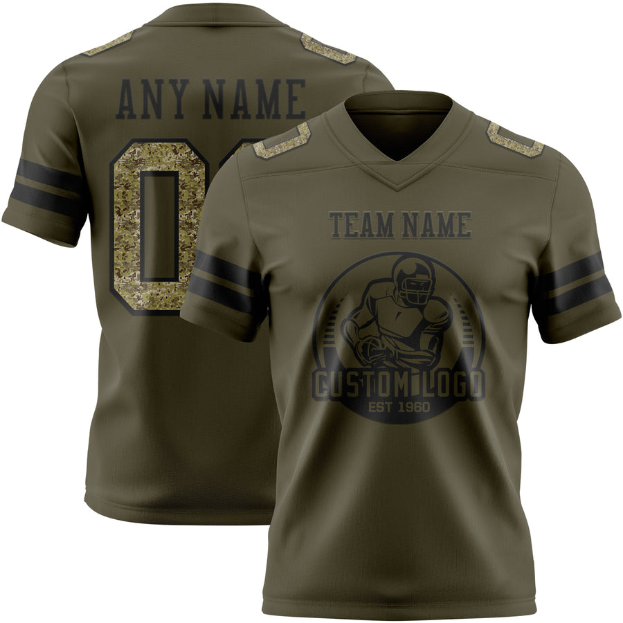 Custom Olive Camo-Black Authentic Salute To Service Football Jersey