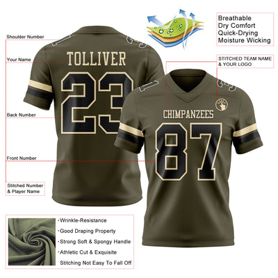 Custom Olive Black-Cream Authentic Salute To Service Football Jersey