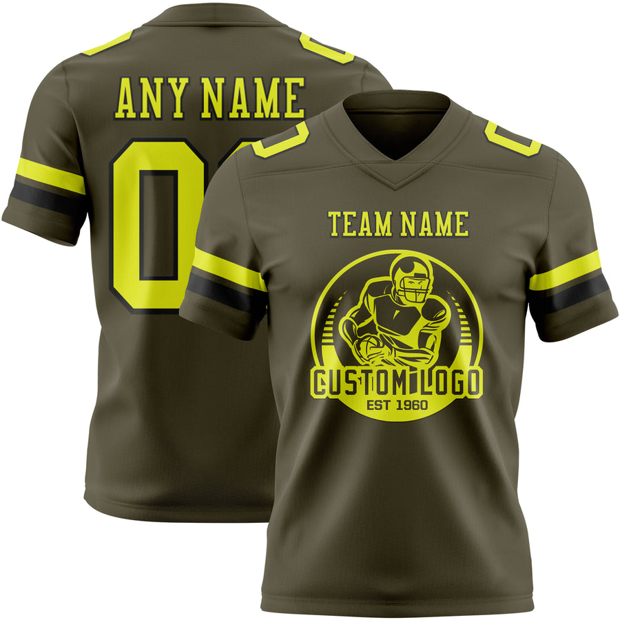 Custom Olive Neon Yellow-Black Authentic Salute To Service Football Jersey