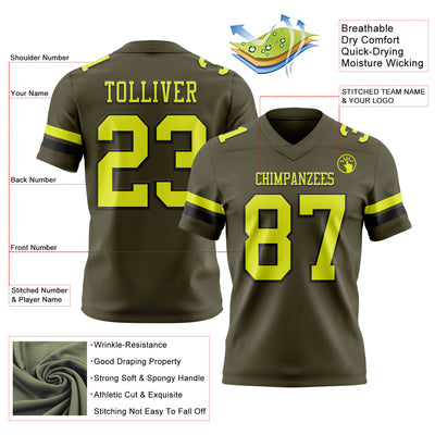 Custom Olive Neon Yellow-Black Authentic Salute To Service Football Jersey