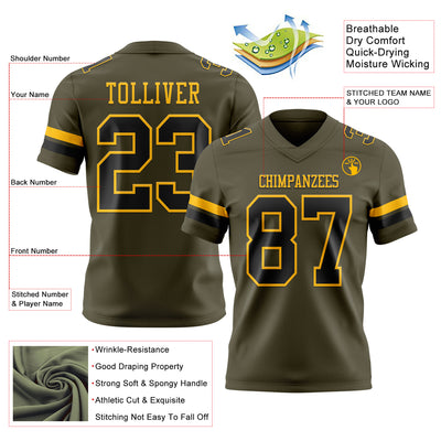 Custom Olive Black-Gold Authentic Salute To Service Football Jersey