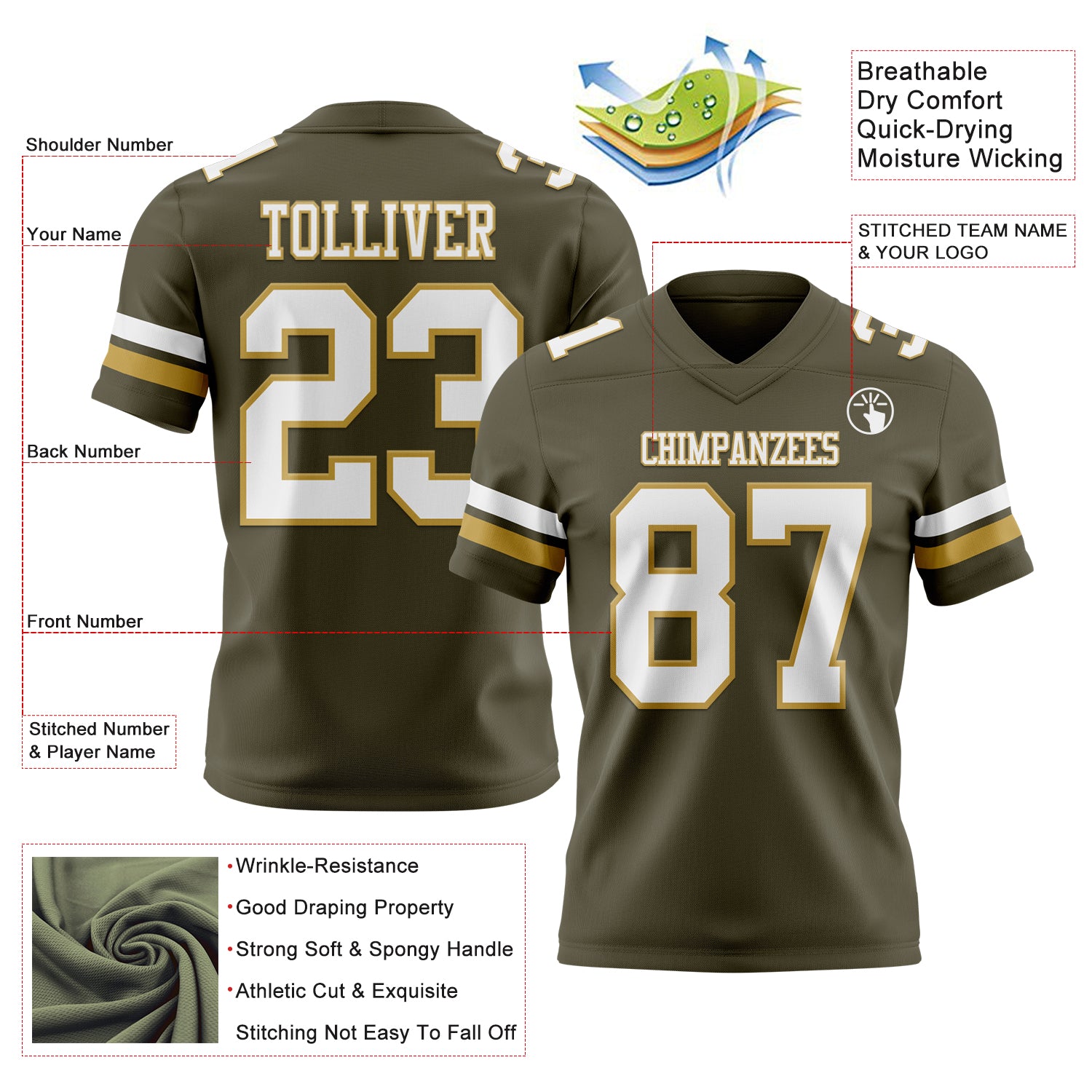 Custom Olive White-Old Gold Authentic Salute To Service Football Jersey