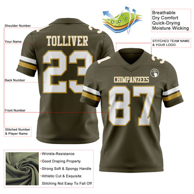 Custom Olive White-Old Gold Authentic Salute To Service Football Jersey