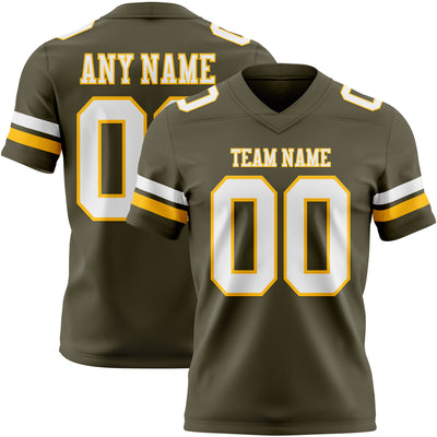 Custom Olive White-Gold Authentic Salute To Service Football Jersey