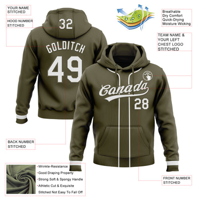 Custom Stitched Olive White-Olive Baseball Pullover Sweatshirt Hoodie