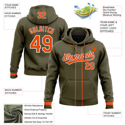 Custom Stitched Olive Orange-White Baseball Pullover Sweatshirt Hoodie