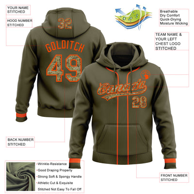 Custom Stitched Olive Camo-Orange Baseball Pullover Sweatshirt Hoodie