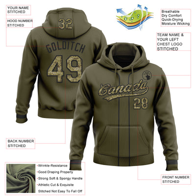 Custom Stitched Olive Camo-Black Baseball Pullover Sweatshirt Hoodie
