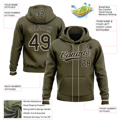 Custom Stitched Olive Black-Cream Baseball Pullover Sweatshirt Hoodie