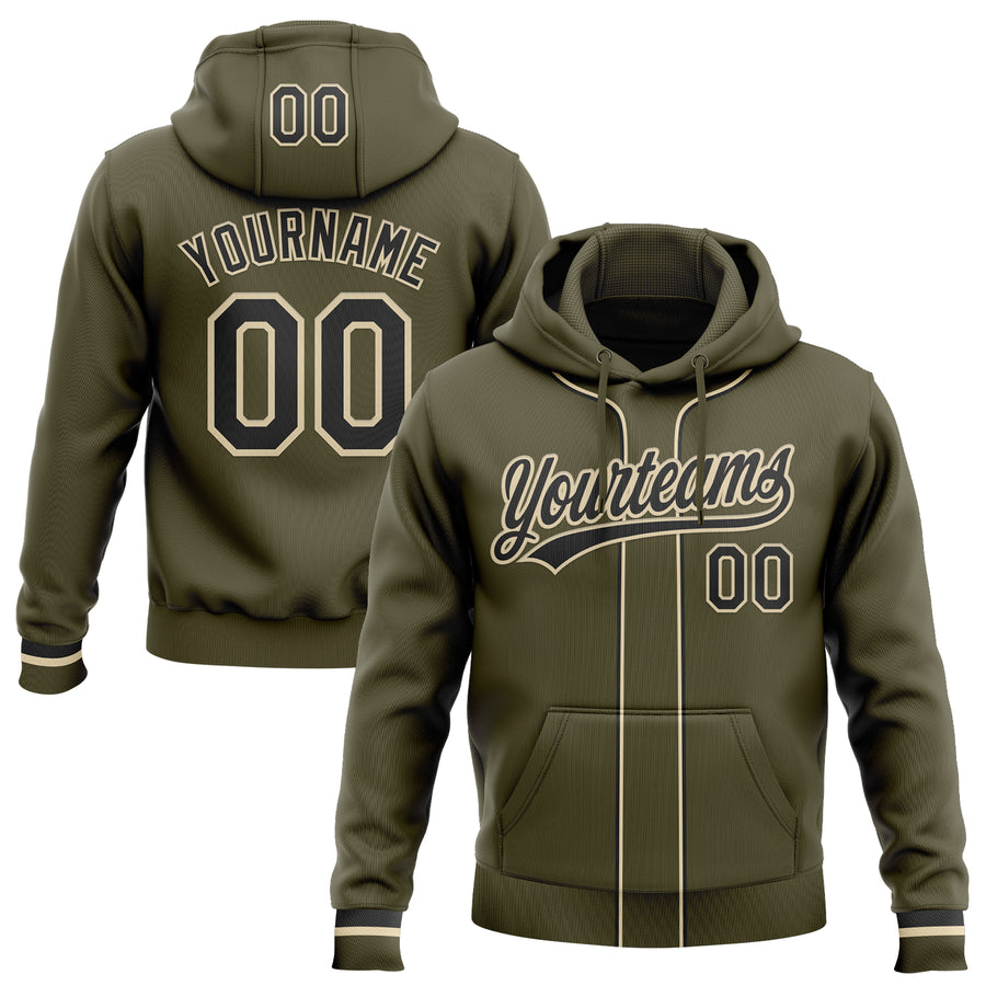 Custom Stitched Olive Black-Cream Baseball Pullover Sweatshirt Hoodie