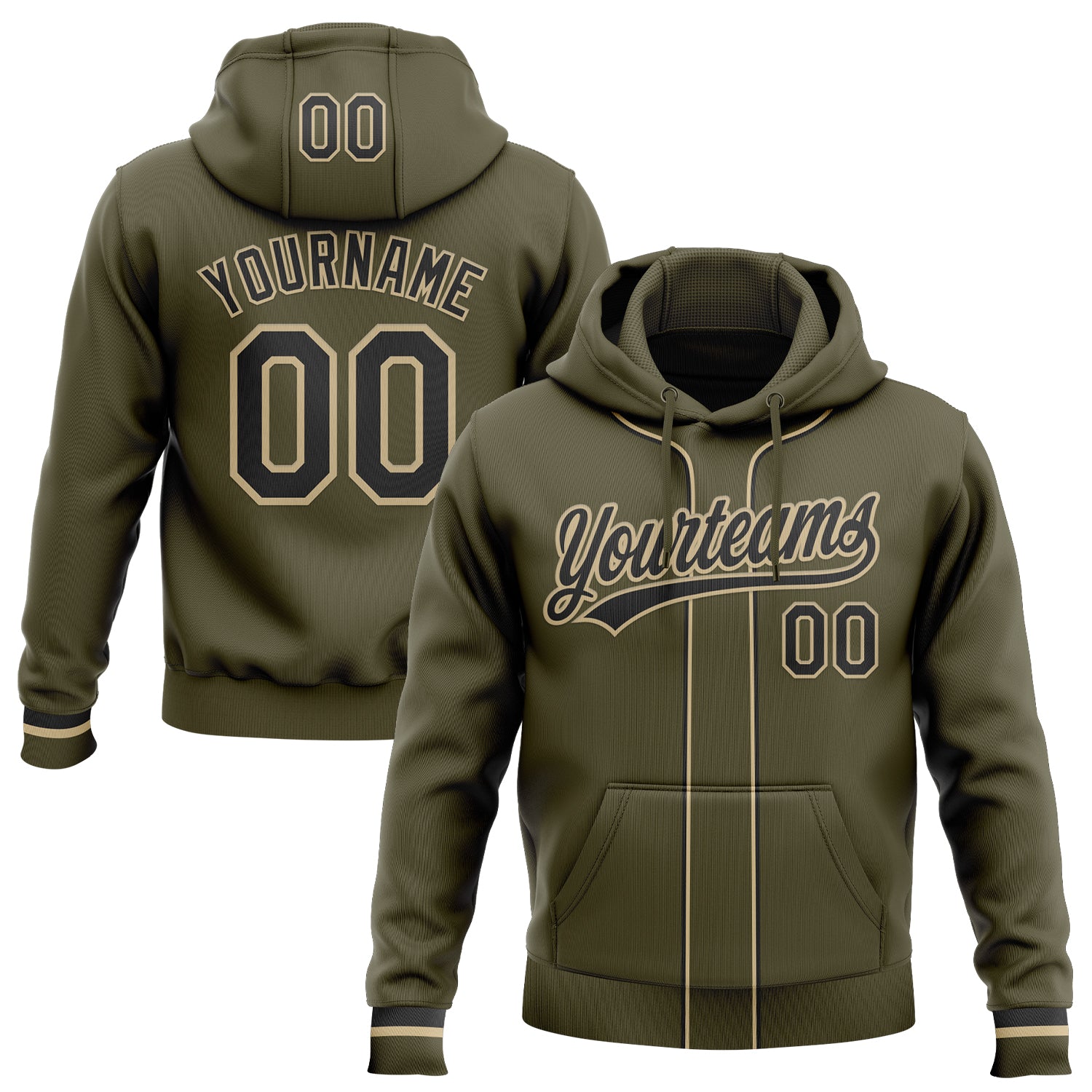 Custom Stitched Olive Black-Vegas Gold Baseball Pullover Sweatshirt Hoodie