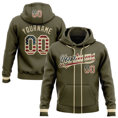 Custom Stitched Olive Vintage USA Flag-Cream Baseball Pullover Sweatshirt Hoodie