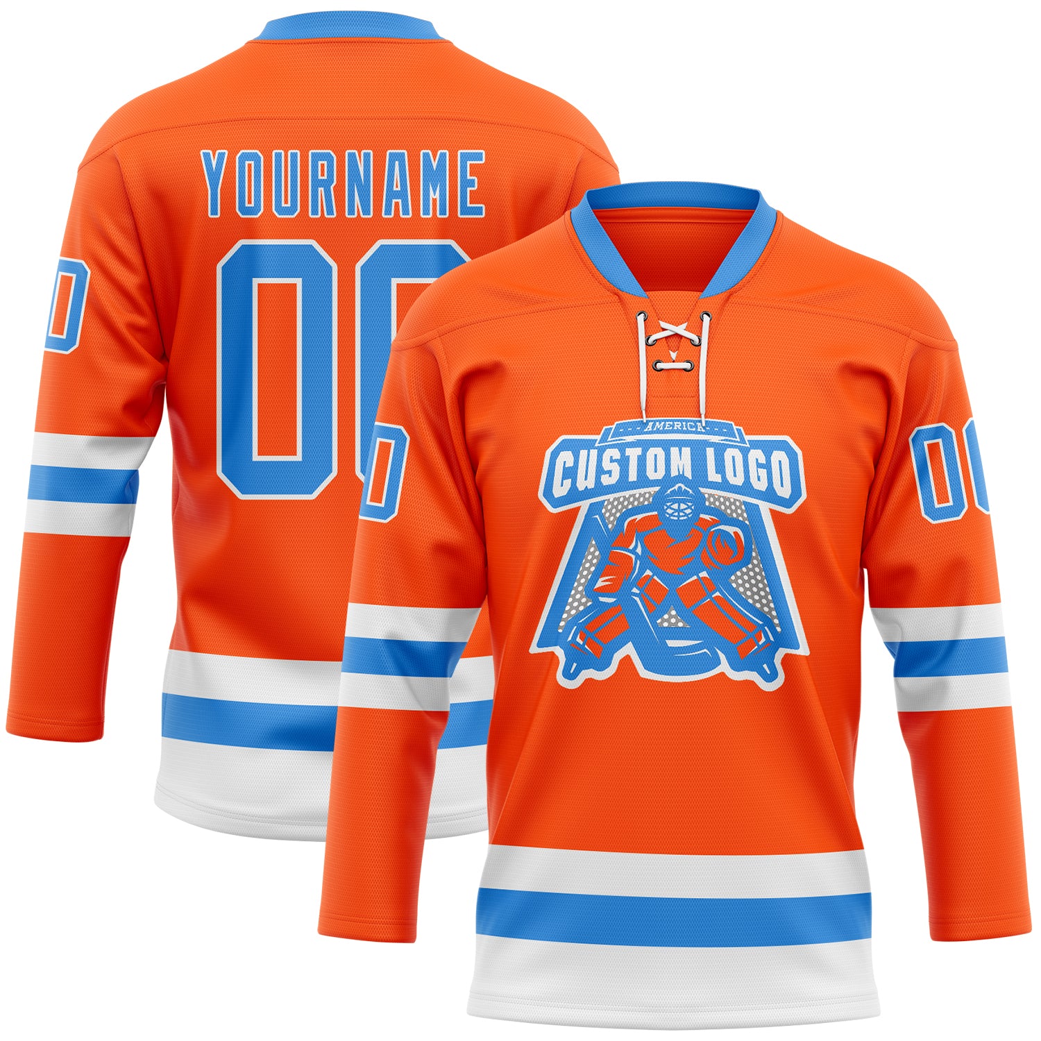 Custom Orange Powder Blue-White Hockey Lace Neck Jersey