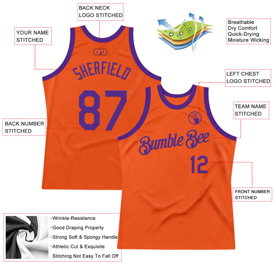 Custom Orange Purple Authentic Throwback Basketball Jersey