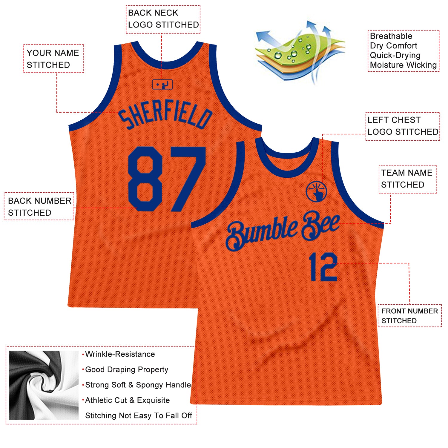 Custom Orange Royal Authentic Throwback Basketball Jersey