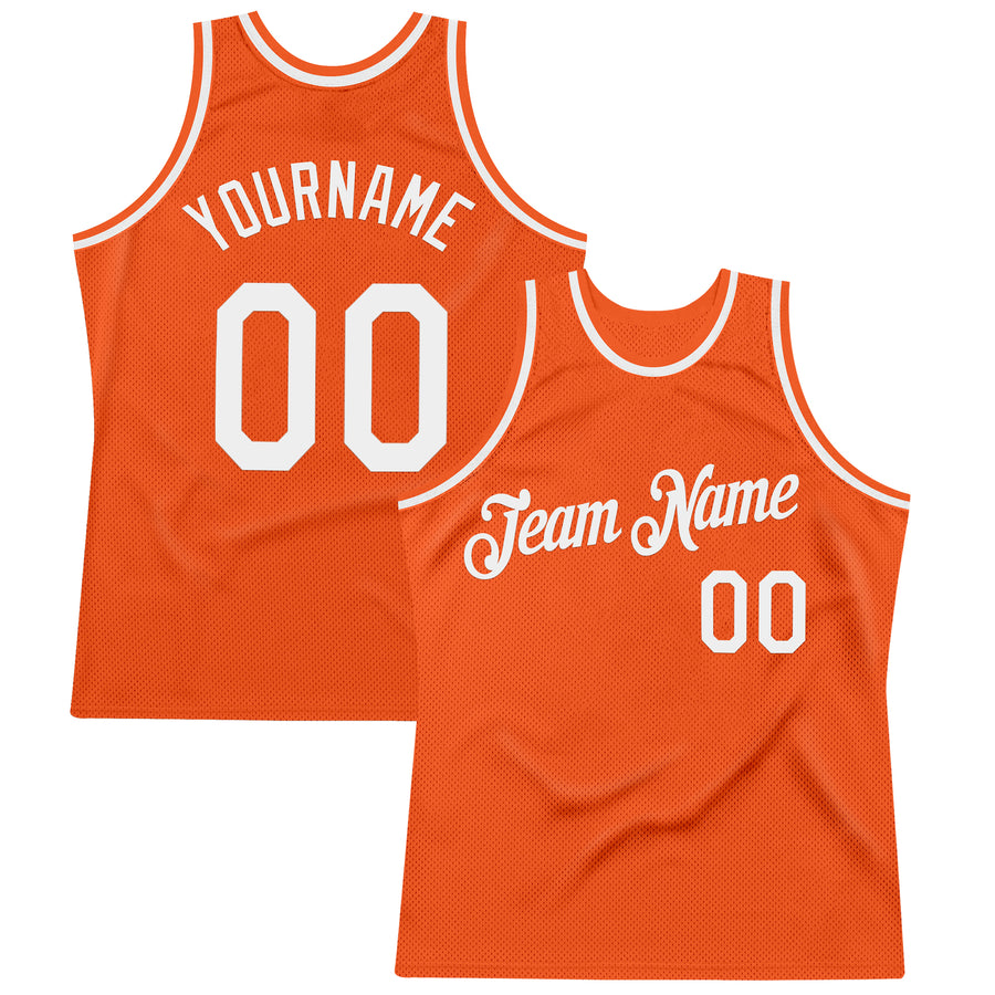 Custom Orange White Authentic Throwback Basketball Jersey