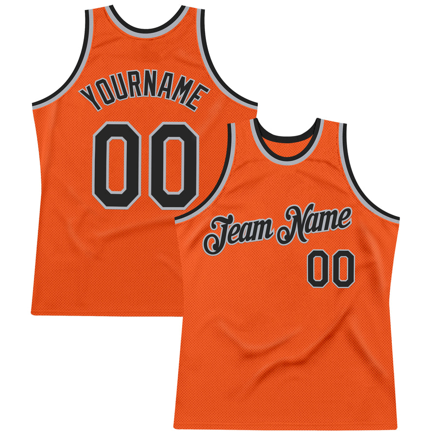 Custom Orange Black-Gray Authentic Throwback Basketball Jersey