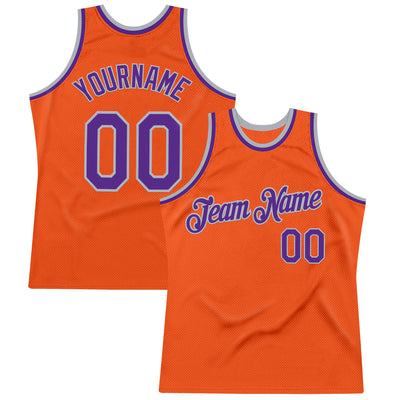Custom Orange Purple-Gray Authentic Throwback Basketball Jersey