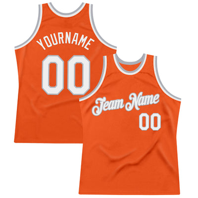 Custom Orange White-Gray Authentic Throwback Basketball Jersey