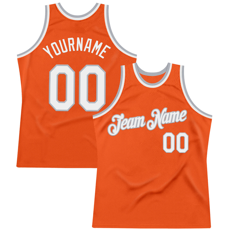 Custom Orange White-Gray Authentic Throwback Basketball Jersey