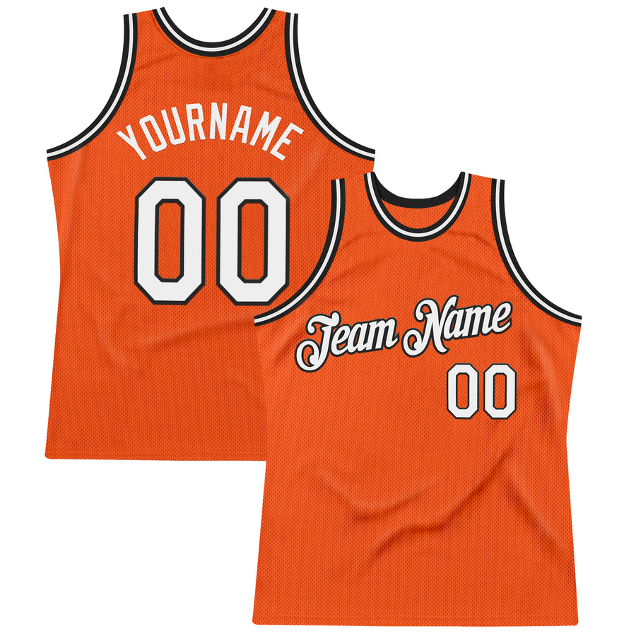 Custom Orange White-Black Authentic Throwback Basketball Jersey