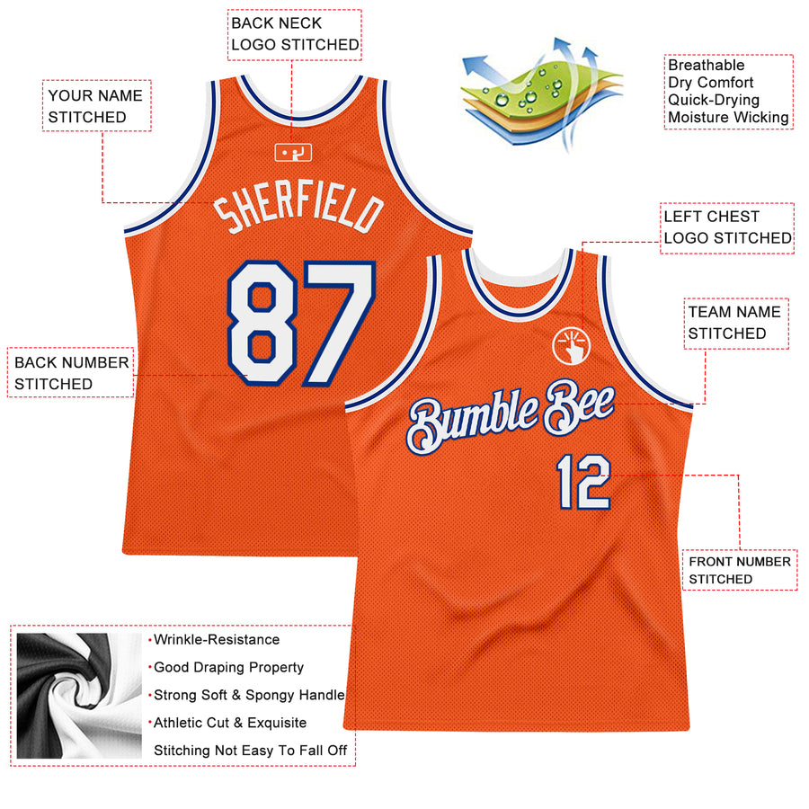 Custom Orange White-Royal Authentic Throwback Basketball Jersey