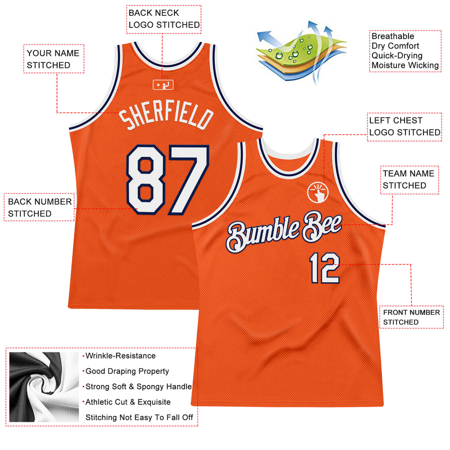 Custom Orange White-Navy Authentic Throwback Basketball Jersey