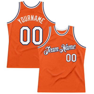 Custom Orange White-Navy Authentic Throwback Basketball Jersey