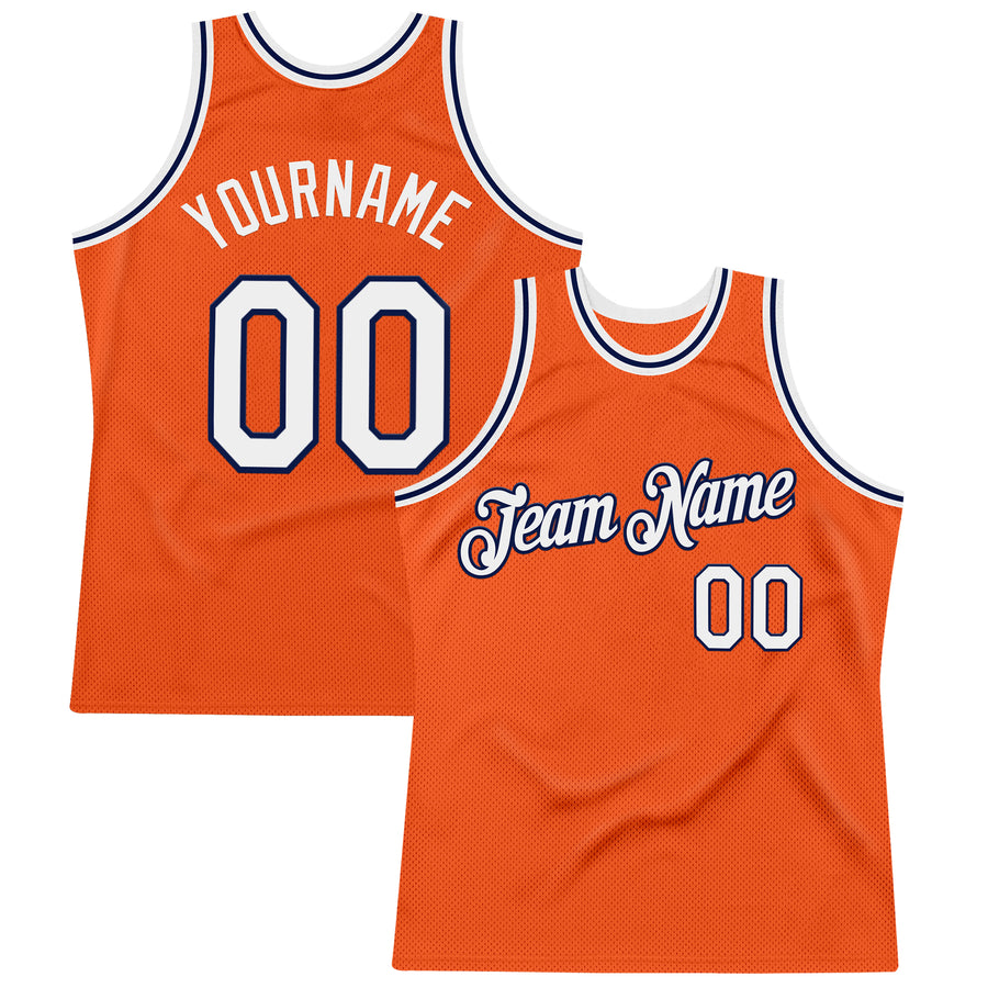 Custom Orange White-Navy Authentic Throwback Basketball Jersey