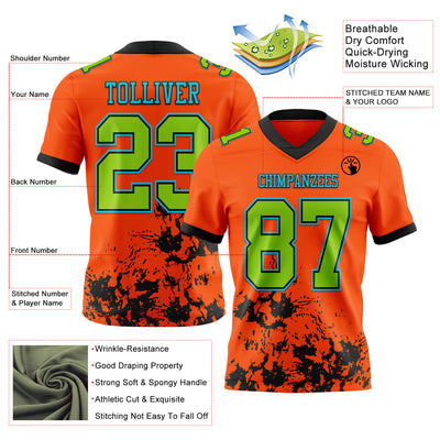 Custom Orange Neon Green Black-Lakes Blue 3D Pattern Splash Authentic Football Jersey