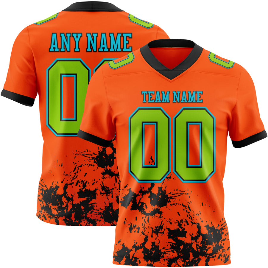 Custom Orange Neon Green Black-Lakes Blue 3D Pattern Splash Authentic Football Jersey
