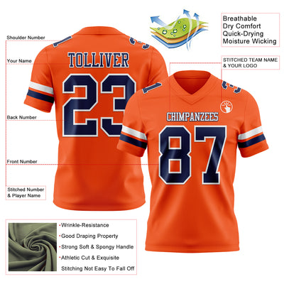 Custom Orange Navy-White Authentic Football Jersey