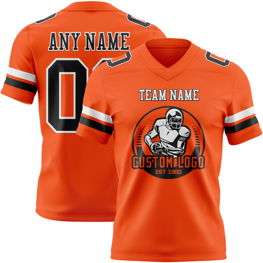 Custom Orange Black-White Authentic Football Jersey