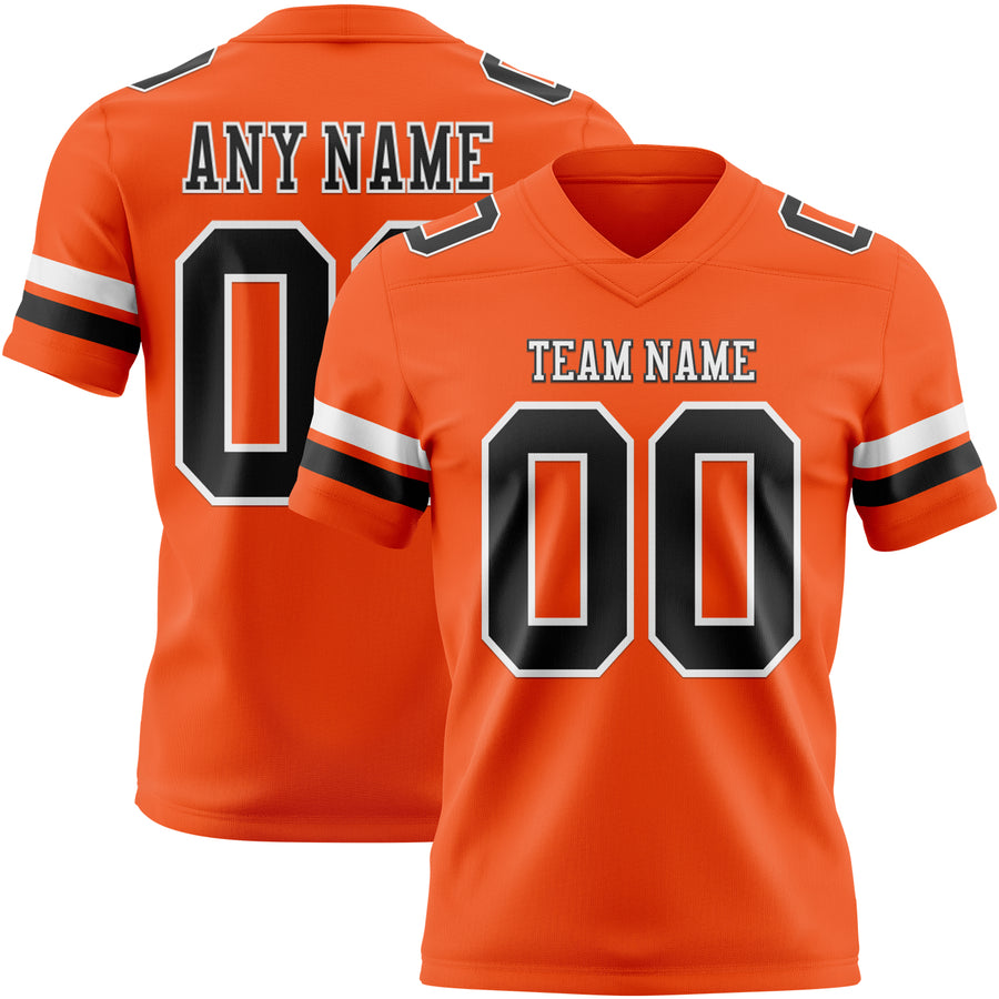 Custom Orange Black-White Authentic Football Jersey